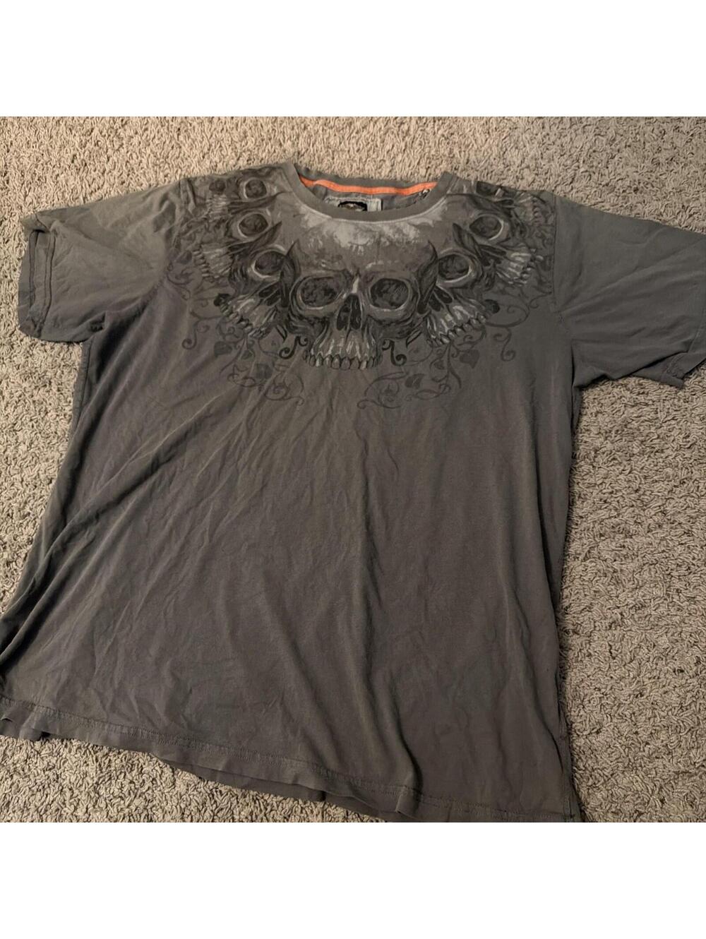 Harley Davidson HD Ink Graphic Skull Tee Embroidered Word Mark Shirt Men’s Sz XL